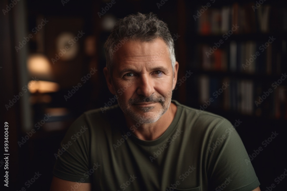 Portrait of mature man looking at camera and smiling while sitting at home Portrait of mature man looking at camera and smiling while sitting at home