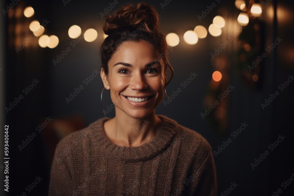 Portrait of a beautiful smiling woman looking at camera in the room Portrait of a beautiful smiling woman looking at camera in the room