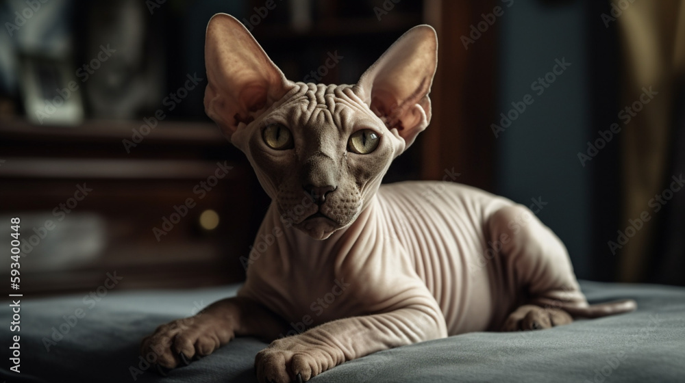 A Relaxing Moment with a Sphynx Cat on the Couch A Relaxing Moment with a Sphynx Cat on the Couch