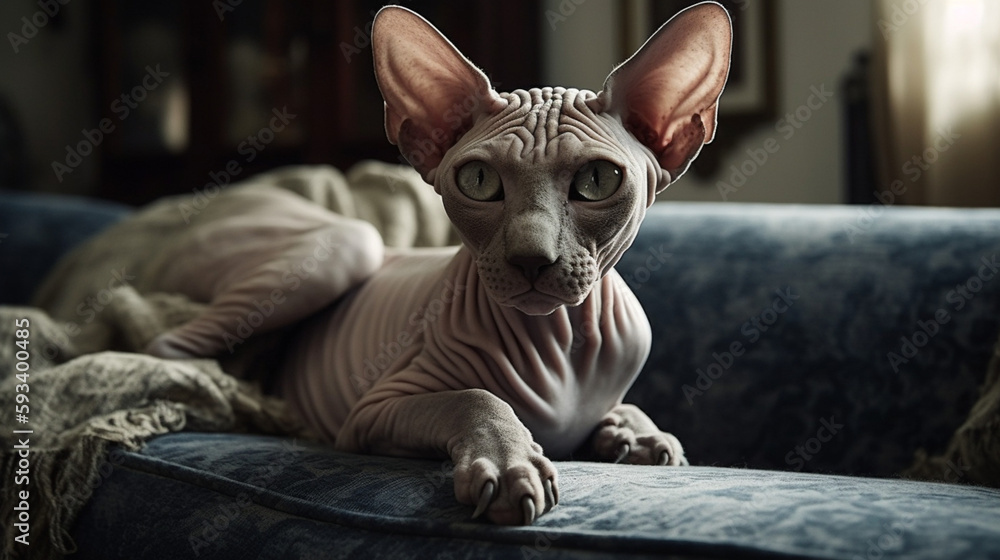 A Relaxing Moment with a Sphynx Cat on the Couch