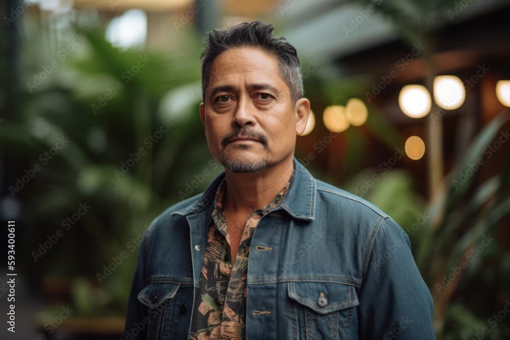 Portrait of a middle-aged Asian man in a denim jacket Portrait of a middle-aged Asian man in a denim jacket