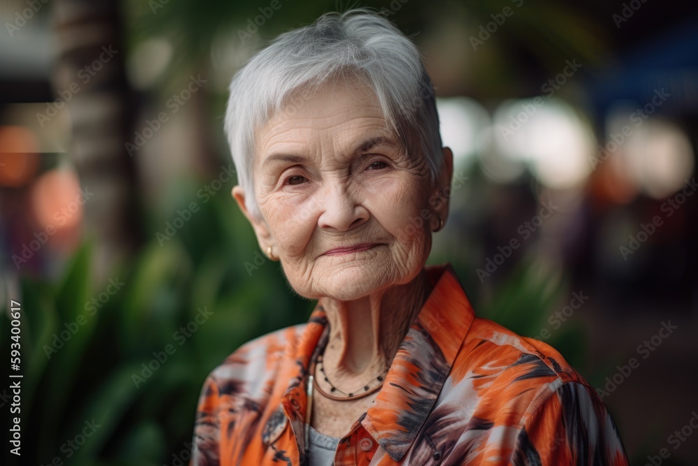Portrait of an elderly woman in the garden. Focus on the face. Portrait of an elderly woman in the garden. Focus on the face.