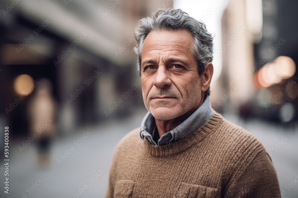 Portrait of a handsome middle-aged man with grey hair in an urban context Portrait of a handsome middle-aged man with grey hair in an urban context