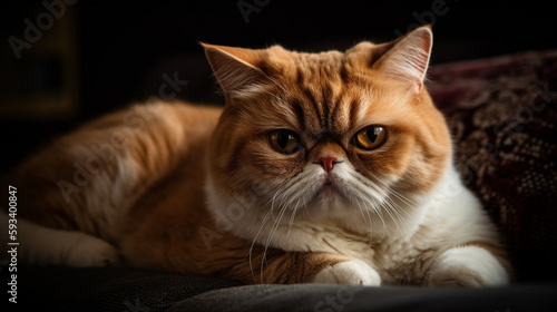 A Cute Exotic Shorthair Cat Relaxing on the Sofa 