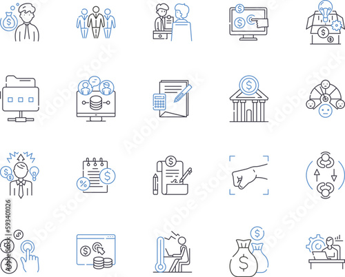 Business statistics outline icons collection. Business, Statistics, Datasets, Analysis, Forecasting, Customers, Trends vector and illustration concept set. Growth, Profitability, Forecasts linear