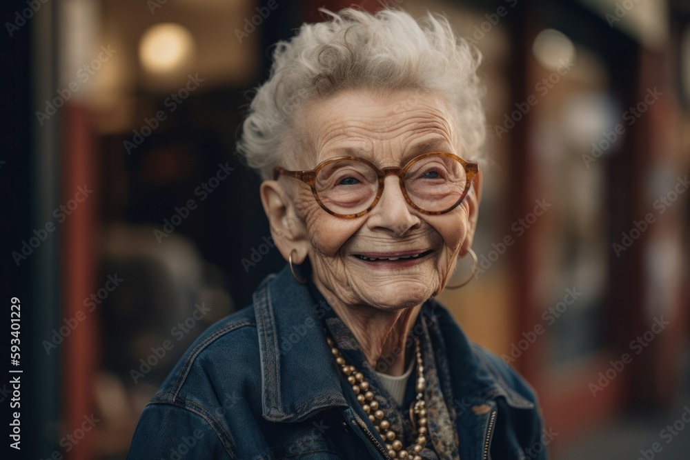 Portrait of a smiling senior woman in eyeglasses in the city Portrait of a smiling senior woman in eyeglasses in the city