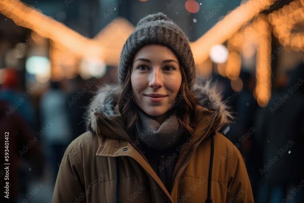 Portrait of a beautiful young woman on a christmas market.