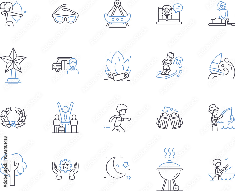 Naklejka premium Parties and holidays outline icons collection. Parties, Holidays, Celebrations, Festivities, Events, Gatherings, Entertaining vector and illustration concept set. Fun, Joyful, Festive linear signs