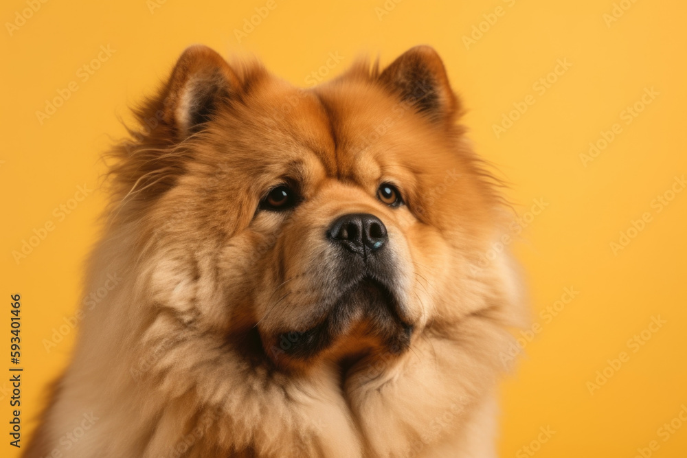 Elegant Canine. Chow Chow with a noble posture and regal grace on yellow pastel background. Copy space. Animal concept AI Generative Elegant Canine. Chow Chow with a noble posture and regal grace on yellow pastel background. Copy space. Animal concept AI Generative