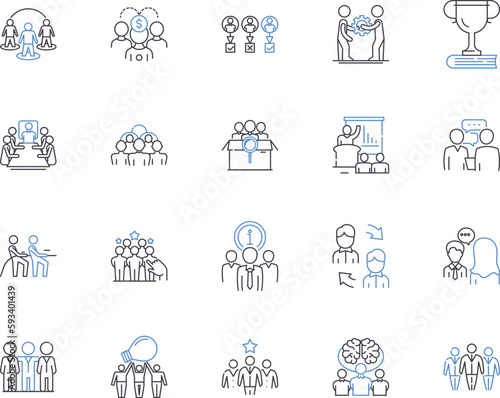 Community and networking outline icons collection. Networking, Community, Connect, Interaction, Conversation, Share, Gather vector and illustration concept set. Socialize, Meet, Network linear signs