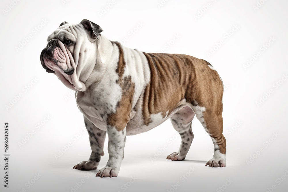 portrait of a bulldog standing proudly isolated on white