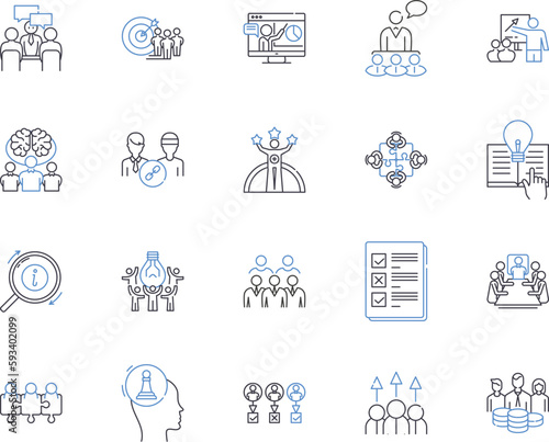 Department managers outline icons collection. Managers, Department, Heads, Supervisors, Executives, Chiefs, Leaders vector and illustration concept set. Administrators, Directors, Chairpersons linear