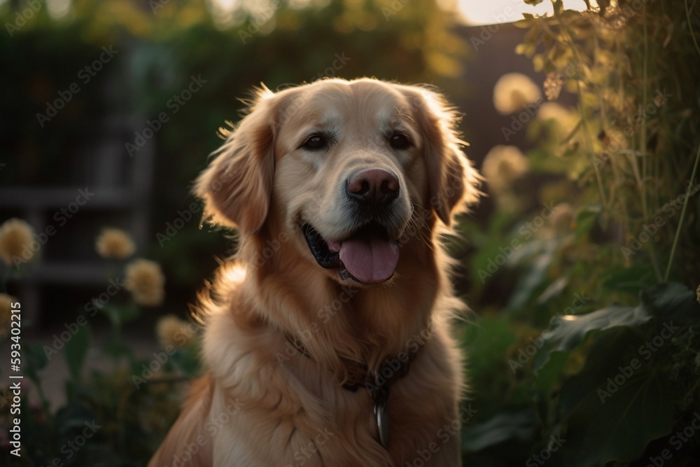Obraz premium Portrait golden retriever in the sunset