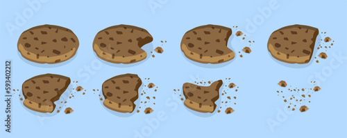 3D Isometric Flat Vector Set of Bitten Cookies, Chip Biscuit and Crumbs