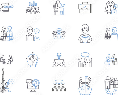 Time management outline icons collection. Planning, Discipline, Prioritization, Efficiency, Tracking, Scheduling, Focus vector and illustration concept set. Multitasking, Goal, Deadline linear signs