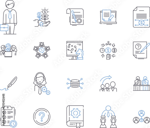 Stock trading outline icons collection. Trading, Stocks, Shares, Brokerage, Day-trading, Bull, Bear vector and illustration concept set. Investing, Speculation, Commodities linear signs