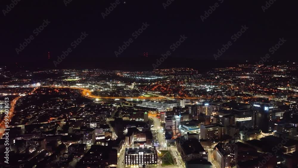 Nightscape Aerial view of Ships Cranes Containers at Belfast Dockyard and Harbour Northern Ireland Nightscape Aerial view of Ships Cranes Containers at Belfast Dockyard and Harbour Northern Ireland