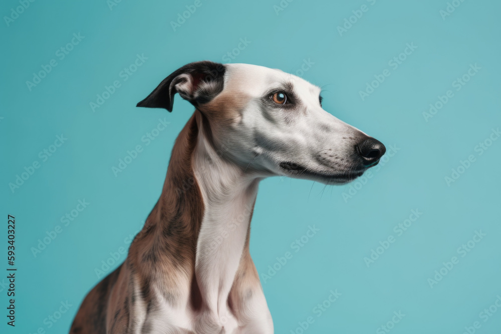 Regal Elegance. Sleek Greyhound standing proudly with space for text. Copy space. Pet concept AI Generative