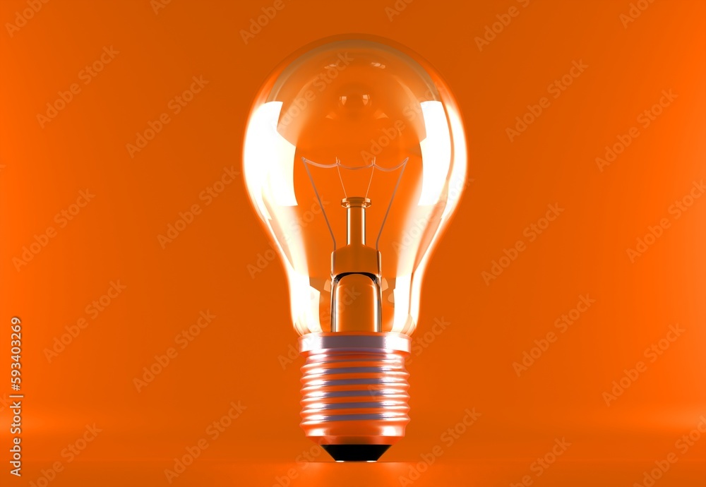 Light bulb on bright with orange background. Minimalist concept, bright idea concept, isolated lamp. 3d render illustration Light bulb on bright with orange background. Minimalist concept, bright idea concept, isolated lamp. 3d render illustration