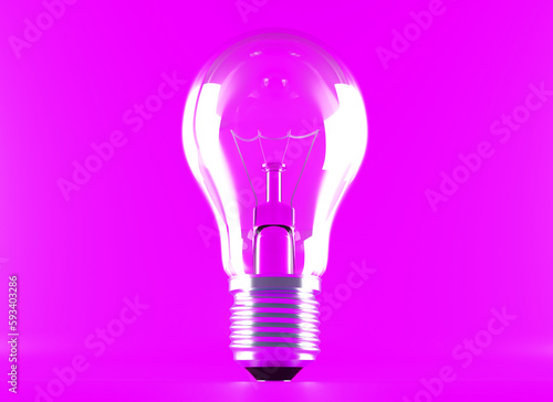 Light bulb on bright with red background. Minimalist concept, bright idea concept, isolated lamp. 