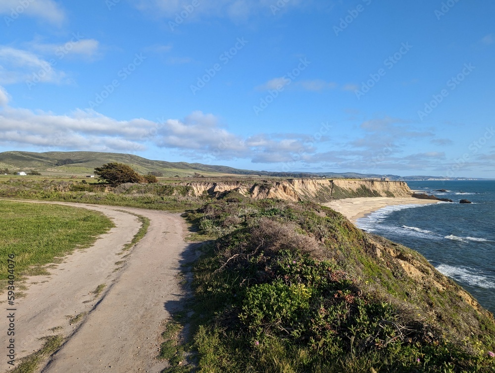 hiking and cycling trail along the high bluffs of Cowell- Purisima Trail, south of Half Moon Bay