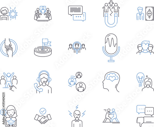 Business training outline icons collection. Business, Training, Corporate, Skills, Professional, Management, Workshop vector and illustration concept set. Coaching, Seminar, Program linear signs