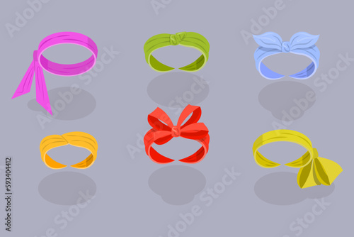 3D Isometric Flat Vector Set of Woman Bandanas, Female Clothing