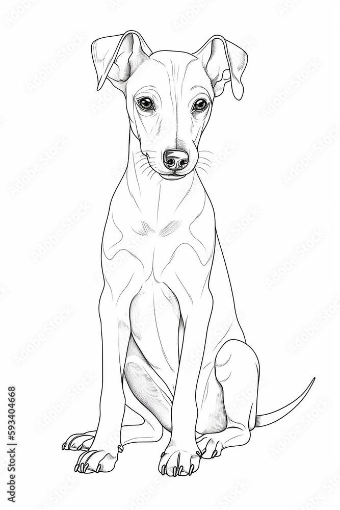 Fototapeta premium cute greyhound puppy coloring pages, a printable drawing, in the style of realistic animal portraits, simplified dog figures, monochrome canvases, ai vector illustration
