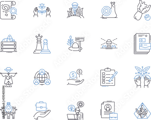 Farming industry outline icons collection. Agriculture, Crops, Livestock, Farming, Soil, Harvests, Tilling vector and illustration concept set. Herbicides, Pesticides, Weed linear signs