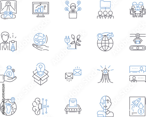 Innovation business outline icons collection. Entrepreneurship, Disruptive, Optimization, Development, Collaboration, Technology, Transformation vector and illustration concept set. Strategy, Future