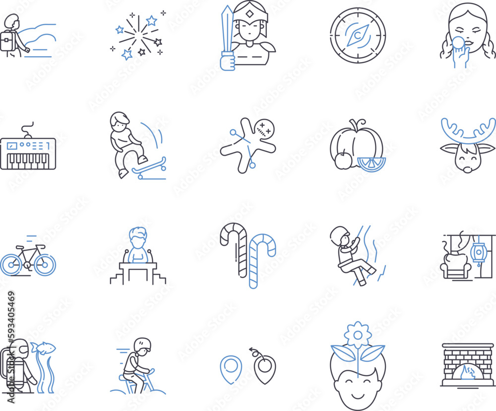 Parties and holidays outline icons collection. Parties, Holidays, Celebrations, Festivities, Events, Gatherings, Entertaining vector and illustration concept set. Fun, Joyful, Festive linear signs