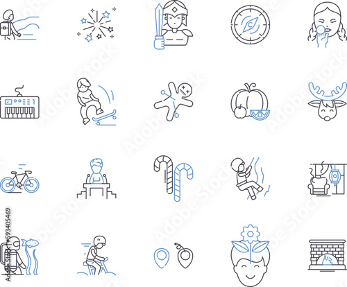 Parties and holidays outline icons collection. Parties  Holidays  Celebrations  Festivities  Events  Gatherings  Entertaining vector and illustration concept set. Fun  Joyful  Festive linear signs