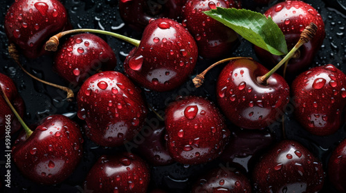 Summer's Bounty: Celebrate the Season with Fresh Red Plump Bing Cherries.  Generative AI photo