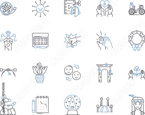 Art and craft outline icons collection. painting, drawing, sketching, sculpture, pottery, ceramics, weaving vector and illustration concept set. embroidery, cross-stitch, knitting linear signs