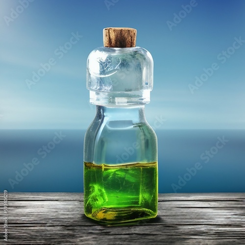 Bottle of  old school perfume on a wooden background ai generated