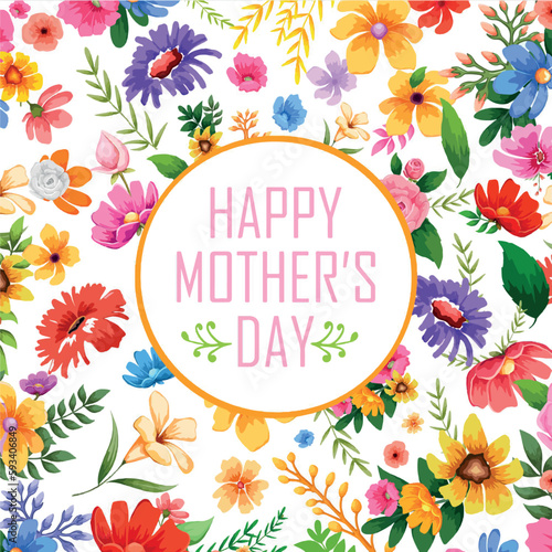 Happy Mother's Day Greeting Card. Brighten Mom's Day with a Colorful and Floral Happy Mother's Day Greeting Card: Vector Design Featuring Flowers to Celebrate Mother's Day in Style