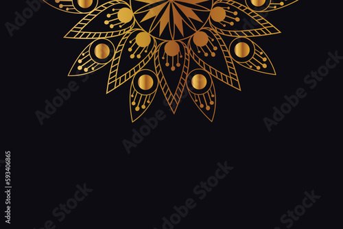 Golden mandala with black background. Seamless mandala pattern with black background.