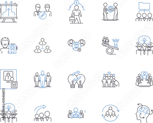 Corporate teambuilding outline icons collection. Corporate, Teambuilding, Retreat, Exercise, Building, Recreational, Activity vector and illustration concept set. Networking, Huddle, Workshop linear