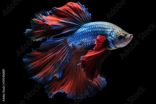 colorful siamese fighting fish swimming on a dark background. Generative AI