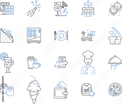 Cafe culture outline icons collection. Cafe, Culture, Dining, Relaxing, Socialising, Gathering, Cuisine vector and illustration concept set. Atmosphere, Coffee, Tea linear signs