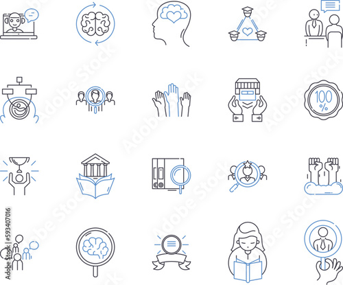 Team studying outline icons collection. Team, studying, colleagues, group, learn, collaborate, research vector and illustration concept set. knowledge, skills, review linear signs