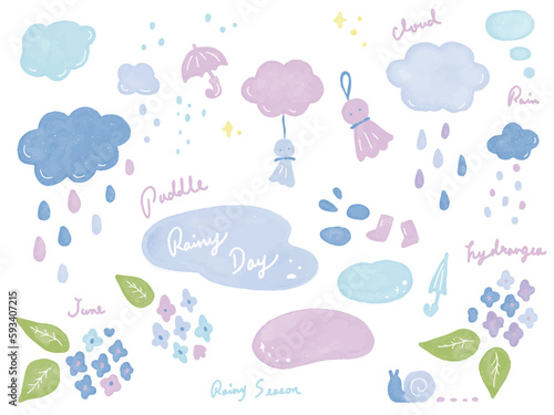 梅雨の水彩素材セット
