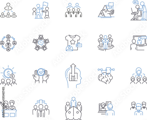 Team cooperation outline icons collection. Collaboration, Synergy, Unite, Together, Communicate, Cooperate, Network vector and illustration concept set. Bond, Integrate, Coordinate linear signs