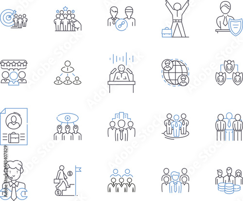 Administration and law outline icons collection. Administration, Law, Government, Politics, Judiciary, Regulations, Executives vector and illustration concept set. Legislation, Compliance, Litigation
