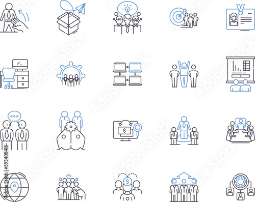Business conference outline icons collection. Business, conference, seminar, symposium, forum, presentation, workshop vector and illustration concept set. trade, summit, expo linear signs
