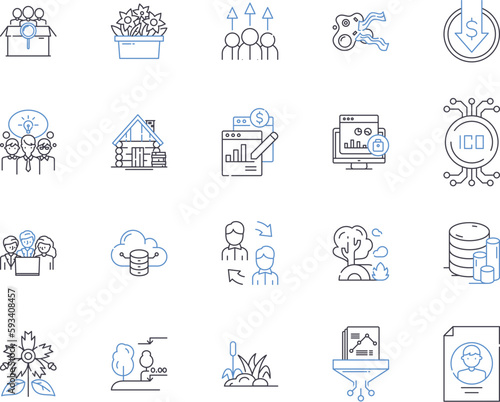 Farming industry outline icons collection. Agriculture, Crops, Livestock, Farming, Soil, Harvests, Tilling vector and illustration concept set. Herbicides, Pesticides, Weed linear signs