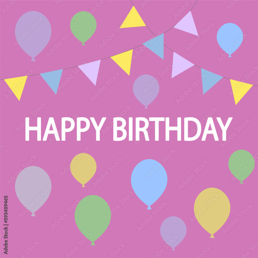 Pink background happy birthday. Banner, poster, greeting card. Floral background. Happy birthday. Vector illustration.