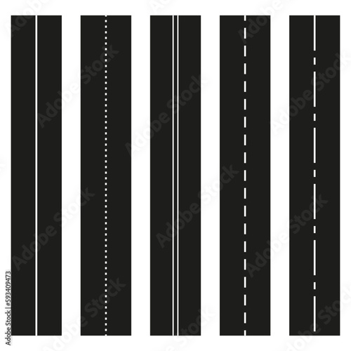 Black road elements different lanes. Empty highway. Vector illustration.