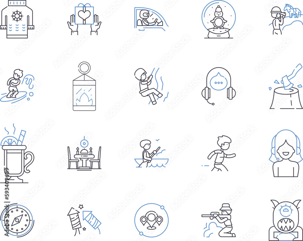 Tourism technologies outline icons collection. Tourism, Technologies, Travel, Innovation, Mobile, Applications, Automation vector and illustration concept set. Software, Digital, Social linear signs