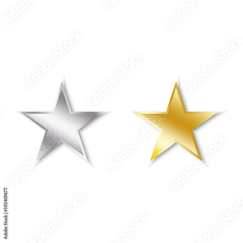 3d gold silver stars. Star icon. Award luxury background. Vector illustration.